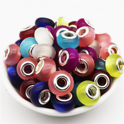 10 τμχ Νέες χάντρες Cat Eye 5mm Μεγάλη Τρύπα Στρογγυλές Χαλαρές Χάντρες Murano Spacer ταιριάζουν Pandora Βραχιόλι με αλυσίδα Κολιέ DIY Γυναικεία κοσμήματα