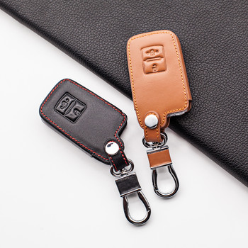 Кожен калъф за ключове за автомобил за Toyota Auris Camry RAV4 Avalon Yaris Verso 2012-2018 2 бутона Безключово дистанционно Fob Протекторна чанта