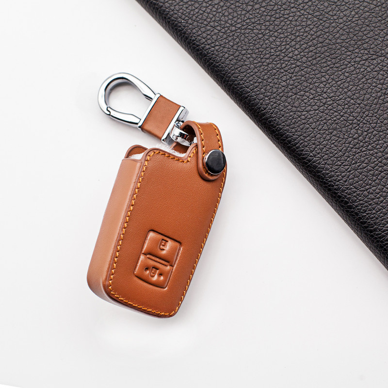 Bőr autós kulcstartó Toyota Auris Camry RAV4 Avalon Yaris Verso 2012-2018 2 gombos kulcs nélküli távirányító védő táska