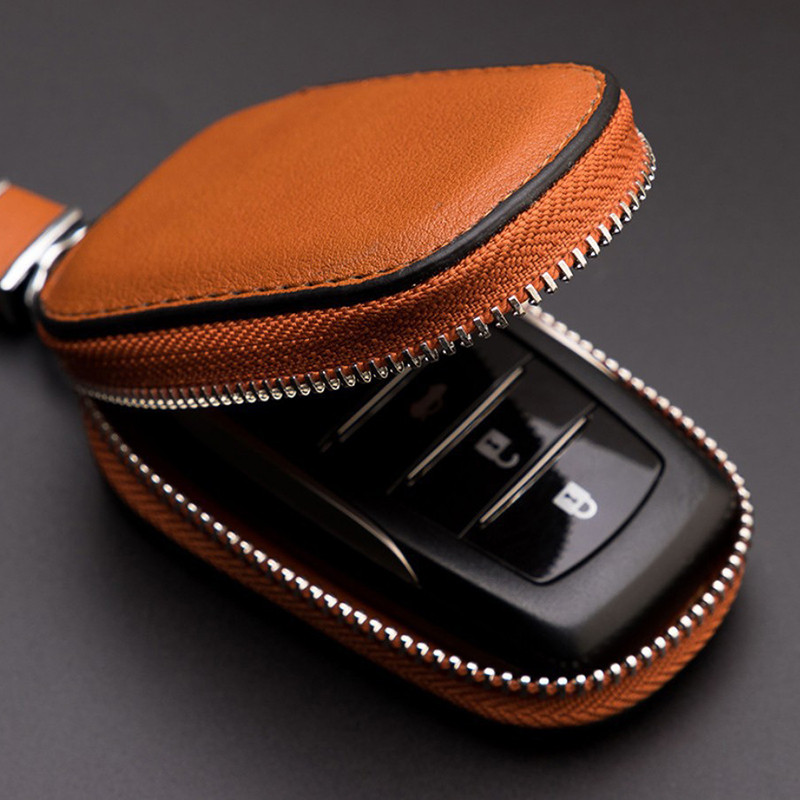 Husă pentru chei de mașină din piele Lanț de chei pentru mașină Suport pentru breloc Cârlig metalic și breloc Geanta cu fermoar Husă de protecție pentru telecomandă