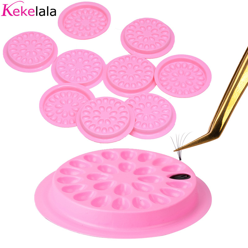 20 бр./лот Кръгли розови прозрачни държачи за лепило Пластмасови фалшиви присаждащи уплътнения за мигли Пигментни подложки за палети Инструменти Доставчик на едро