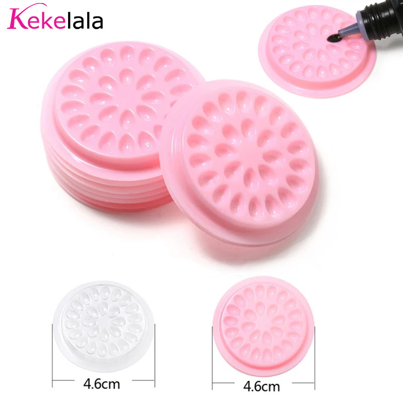 20 бр./лот Кръгли розови прозрачни държачи за лепило Пластмасови фалшиви присаждащи уплътнения за мигли Пигментни подложки за палети Инструменти Доставчик на едро