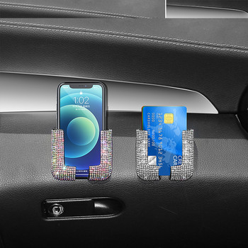 2Pcs Crystal Car Phone Holder Fixed Rack Paste Stand For Mobile Phone Key Card Bling Interior Accessories for Women