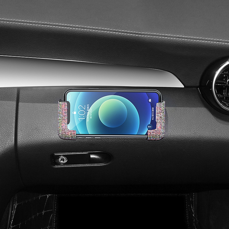 2 tk Crystal autotelefoni hoidja fikseeritud rack-pasta alus mobiiltelefoni võtmekaardi jaoks Blingi sisetarvikud naistele