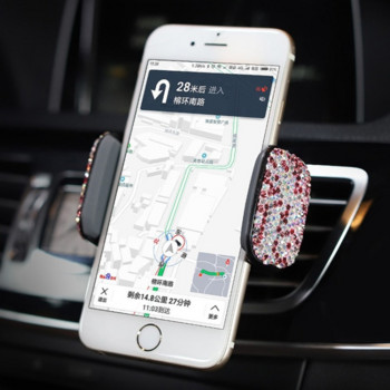 Crystal Rhinestones 360-градусов държач за автомобилен телефон за автомобилно табло Въздушен отвор Универсален Bling Автомобилни аксесоари Интериор за жена