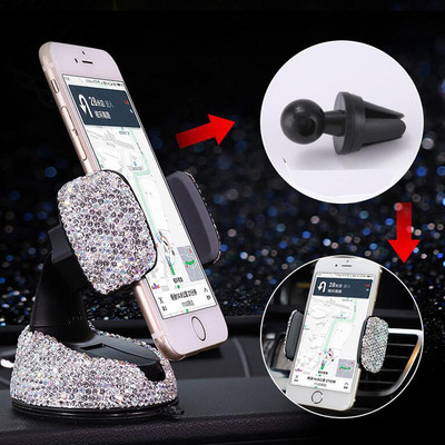Crystal Rhinestones 360 fokos autós telefontartó az automatikus műszerfali szellőzőnyíláshoz univerzális Bling autós kiegészítők, belső nők számára