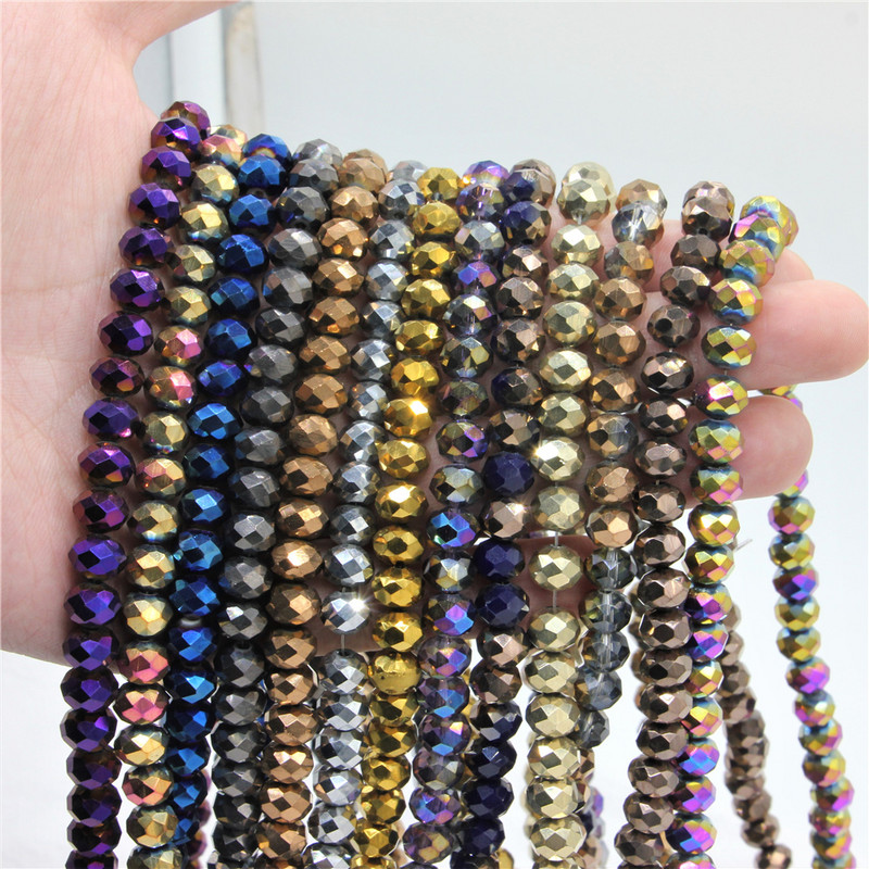 1 șuviță, culoare metal grele, seria aurie, mărgele de sticlă rotunde de cristal pentru realizarea de bijuterii, accesorii bricolaj