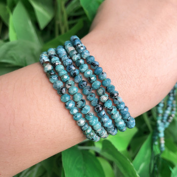 Естествено фасетирано Lake Blue Dot Jaspers Stone Beads Rondelle Spacer Bead за изработка на бижута Направи си сам Гривна Обеци Аксесоари