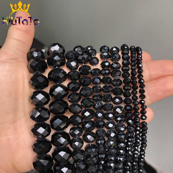 Πολύπλευρες μαύρες γυάλινες χάντρες κρύσταλλο Rondelle Loose Spacer Beads for Jewelry Making DIY Strands κολιέ βραχιόλι 4/6/8/10/12/14mm