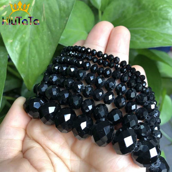 Πολύπλευρες μαύρες γυάλινες χάντρες κρύσταλλο Rondelle Loose Spacer Beads for Jewelry Making DIY Strands κολιέ βραχιόλι 4/6/8/10/12/14mm