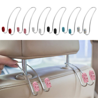 2 пакета органайзери за облегалката на седалката Bling Diamond Универсални закачалки за кола Облегалка за глава Поставка за чанти Здрави издръжливи куки за съхранение на автоматични задните седалки