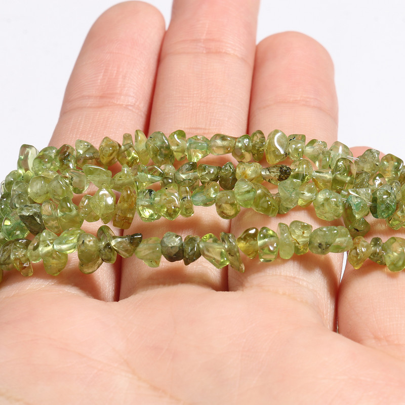 3mm-8mm Φυσική πέτρα ακανόνιστη Peridot Olivine Gravel Chip Loose Spacer Beads for Jewelry Making Diy βραχιόλια Κολιέ 16 ιντσών