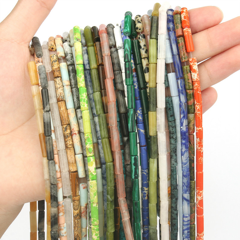 Φυσική Πέτρα Σωλήνας Χάντρες Αχάτες Howlite Loose Spacer Beads For Jewelry Making DIY Βραχιόλι Κυλινδρικές Χάντρες Αξεσουάρ 4x13mm