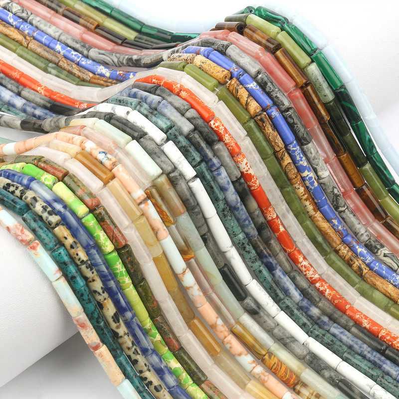 Φυσική Πέτρα Σωλήνας Χάντρες Αχάτες Howlite Loose Spacer Beads For Jewelry Making DIY Βραχιόλι Κυλινδρικές Χάντρες Αξεσουάρ 4x13mm