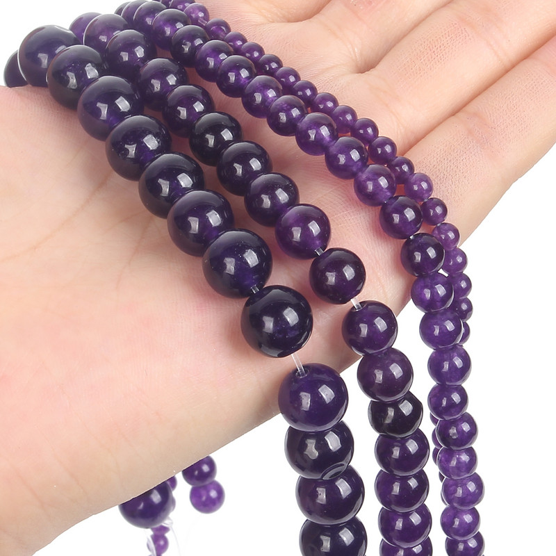 Mărgele de farmec de imitație de ametist 3 stiluri rotunde, cristal de piatră naturală pentru realizarea de bijuterii, bricolaj, brățări, colier, accesorii 6/8/10MM