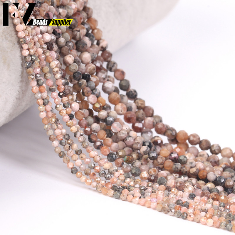 2/3/4mm fațetate rotunde dantelă neagră naturală rodonit piatră vrac Charms margele pentru realizarea de bijuterii descoperiri bricolaj accesorii brățări