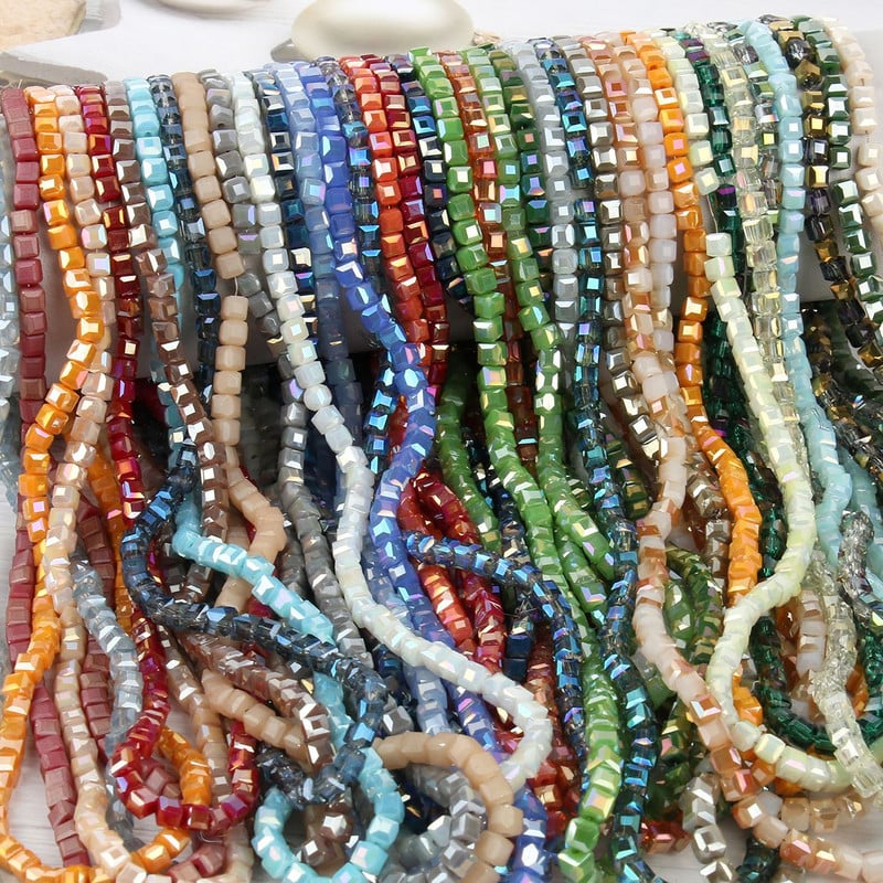 2mm 3mm 4mm AB värvikuubik Austria kristallist klaashelmestest tahutud ruudukujulised lahtised vahehelmed ehete valmistamiseks DIY käevõru kaelakee