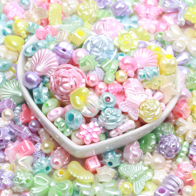 50 τμχ Απομίμηση μαργαριταριών παπιγιόν αστέρι ακρυλικές χάντρες κέλυφος πεταλούδα λουλούδι Heart Spacer χάντρες για χειροτεχνία βραχιολιών κατασκευής κοσμημάτων