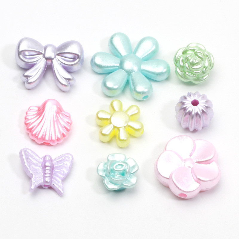 50 τμχ Απομίμηση μαργαριταριών παπιγιόν αστέρι ακρυλικές χάντρες κέλυφος πεταλούδα λουλούδι Heart Spacer χάντρες για χειροτεχνία βραχιολιών κατασκευής κοσμημάτων