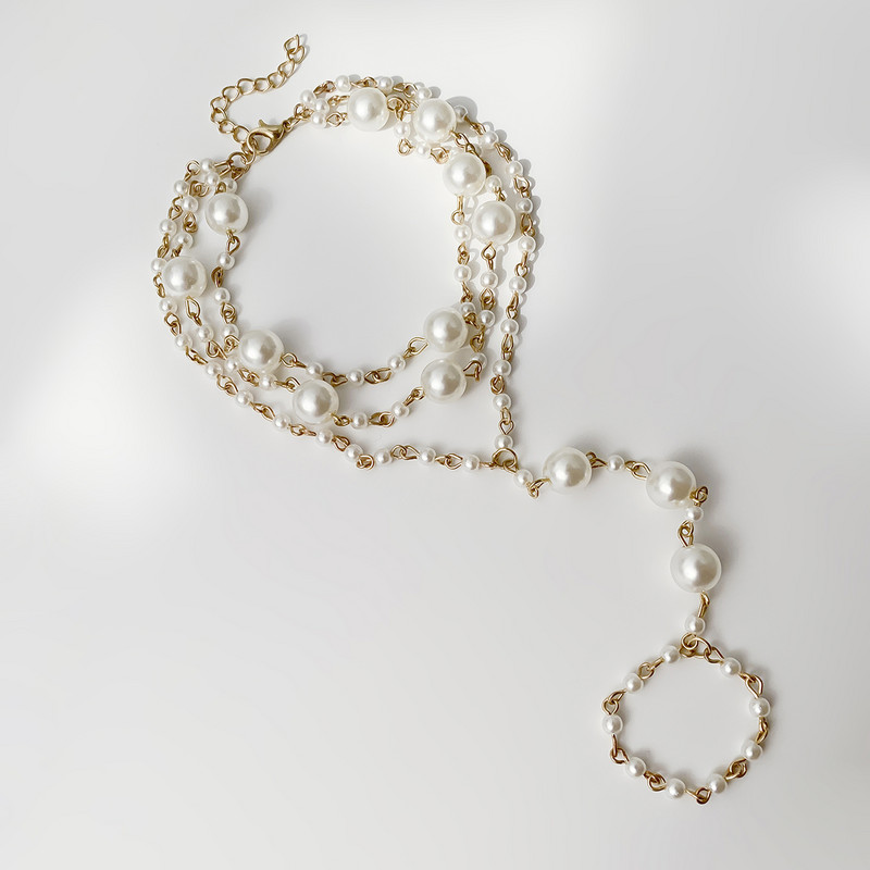 Daugiasluoksnė Kpop imitacinė perlų grandinėlė, apyrankė, apyrankė moterims, trečiadienių nuotaka, vasaros paplūdimio basomis kojomis kulkšnis Y2K pėdų papuošalų priedai