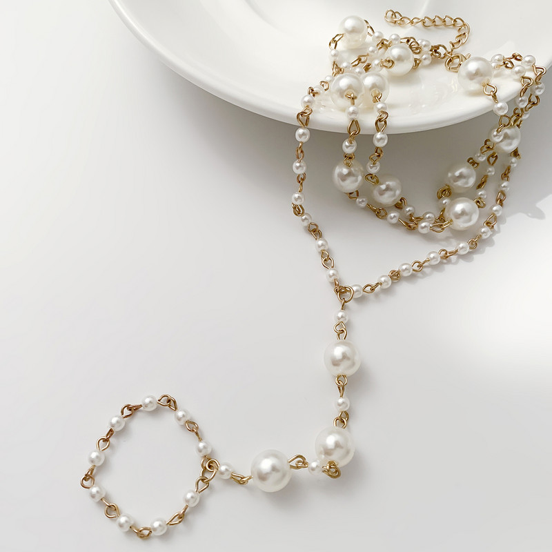 Daugiasluoksnė Kpop imitacinė perlų grandinėlė, apyrankė, apyrankė moterims, trečiadienių nuotaka, vasaros paplūdimio basomis kojomis kulkšnis Y2K pėdų papuošalų priedai