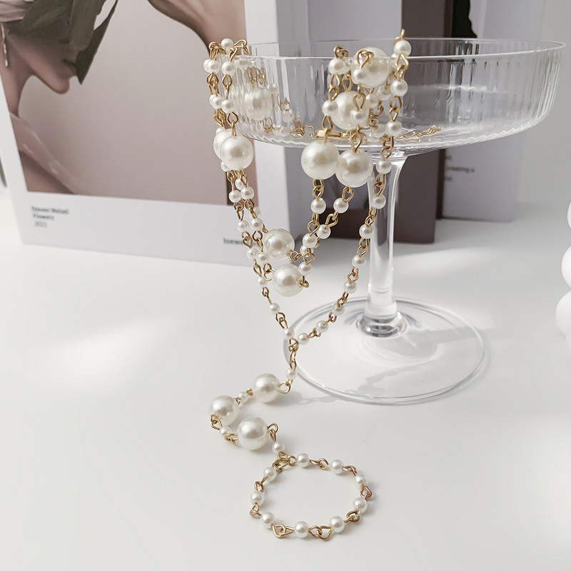 Daugiasluoksnė Kpop imitacinė perlų grandinėlė, apyrankė, apyrankė moterims, trečiadienių nuotaka, vasaros paplūdimio basomis kojomis kulkšnis Y2K pėdų papuošalų priedai