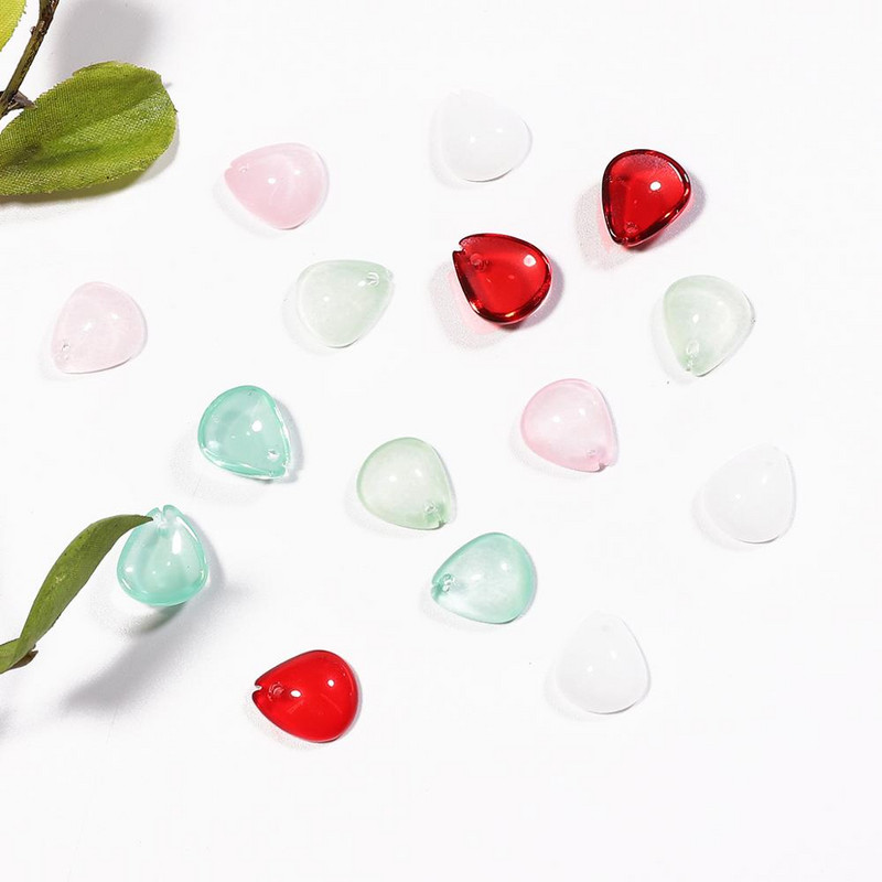 Handcraft Lampwork Beads Cabochon TearDrop Shape Flower Petals Bead 10τμχ 12x10mm Χειροποίητο Κολιέ Κατασκευή κοσμημάτων DIY