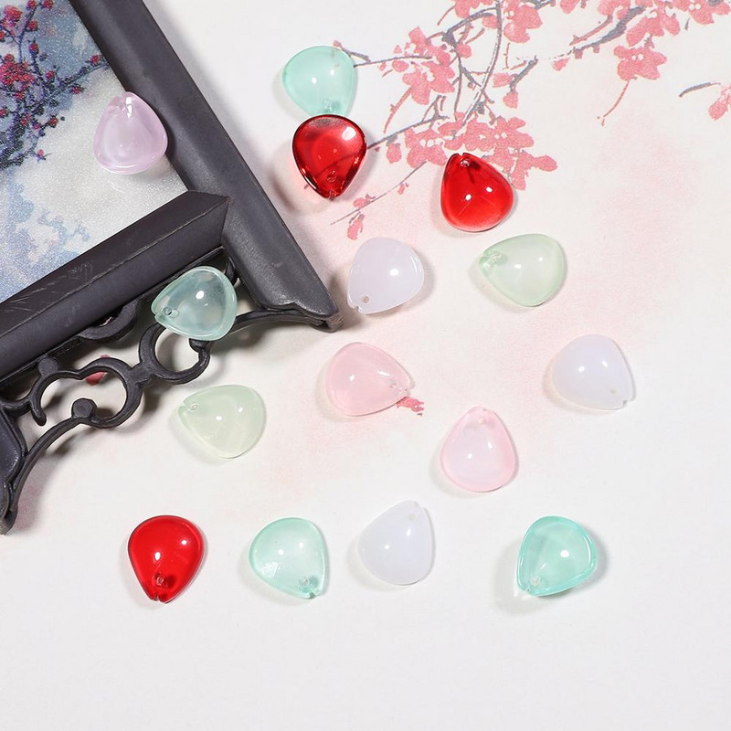 Handcraft Lampwork Beads Cabochon TearDrop Shape Flower Petals Bead 10τμχ 12x10mm Χειροποίητο Κολιέ Κατασκευή κοσμημάτων DIY