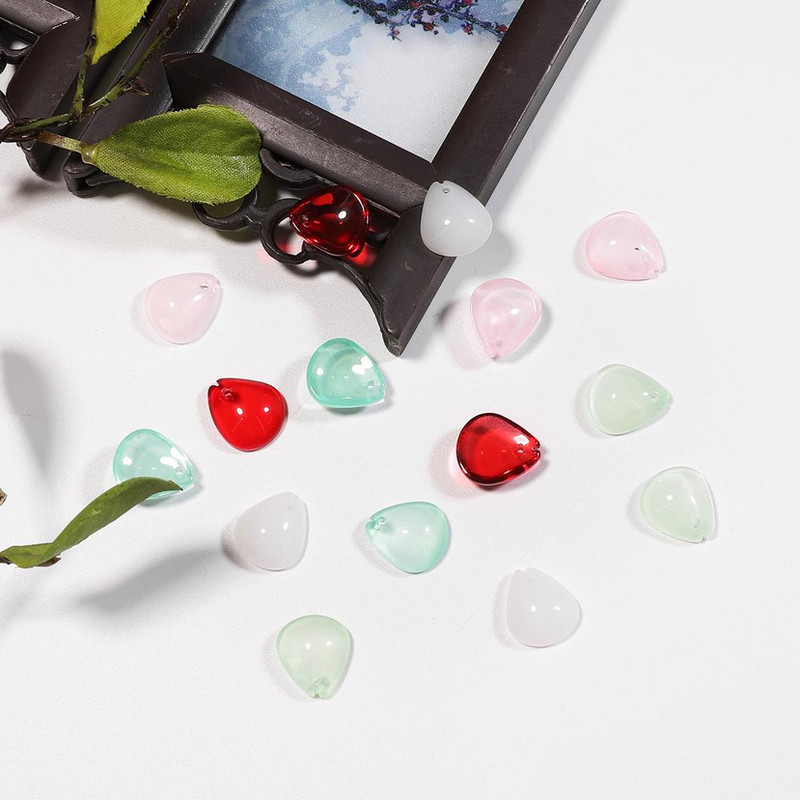 Handcraft Lampwork Beads Cabochon TearDrop Shape Flower Petals Bead 10τμχ 12x10mm Χειροποίητο Κολιέ Κατασκευή κοσμημάτων DIY