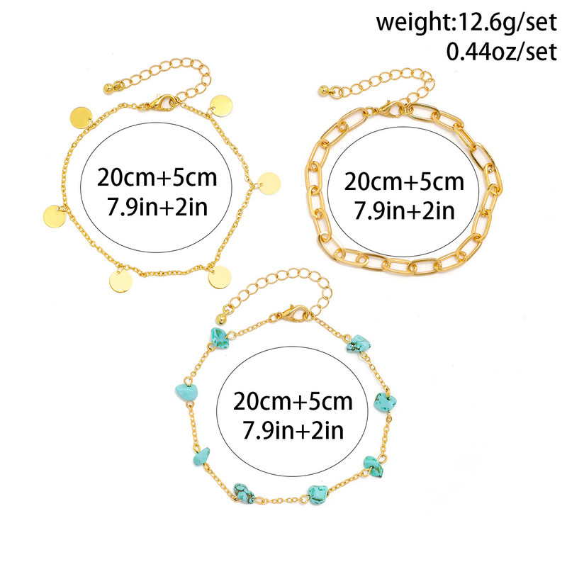 3 τμχ/Σετ Boho Πράσινη Φυσική Πέτρα με Λεπτή Αλυσίδα Γυναικεία Σανδάλια Ξυπόλητο γούρι Βραχιόλι στον αστράγαλο Τετ Καλοκαίρι Αξεσουάρ παραλίας