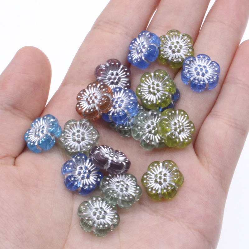 CHONGAI 30 db divatos virág formájú átlátszó arany színű gyöngyök ékszerkészítéshez barkács gyöngyök kiegészítők