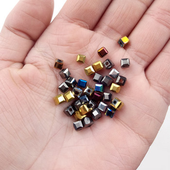 WLYeeS Επιμετάλλωση Αυστριακή τετράγωνη κρυστάλλινη χάντρες 4mm 100 τμχ Glass Spacer Χαλαρές χάντρες για DIY κοσμήματα κολιέ κατασκευή βραχιολιών