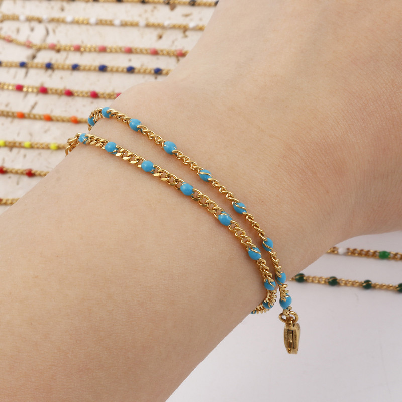 Madinga nerūdijančio plieno kulkšnies apyrankė paprasta aukso spalvos apvado grandinė Daugiaspalvė emaliuota apyrankė ant kojos Vasaros moteriški kulkšnių papuošalai