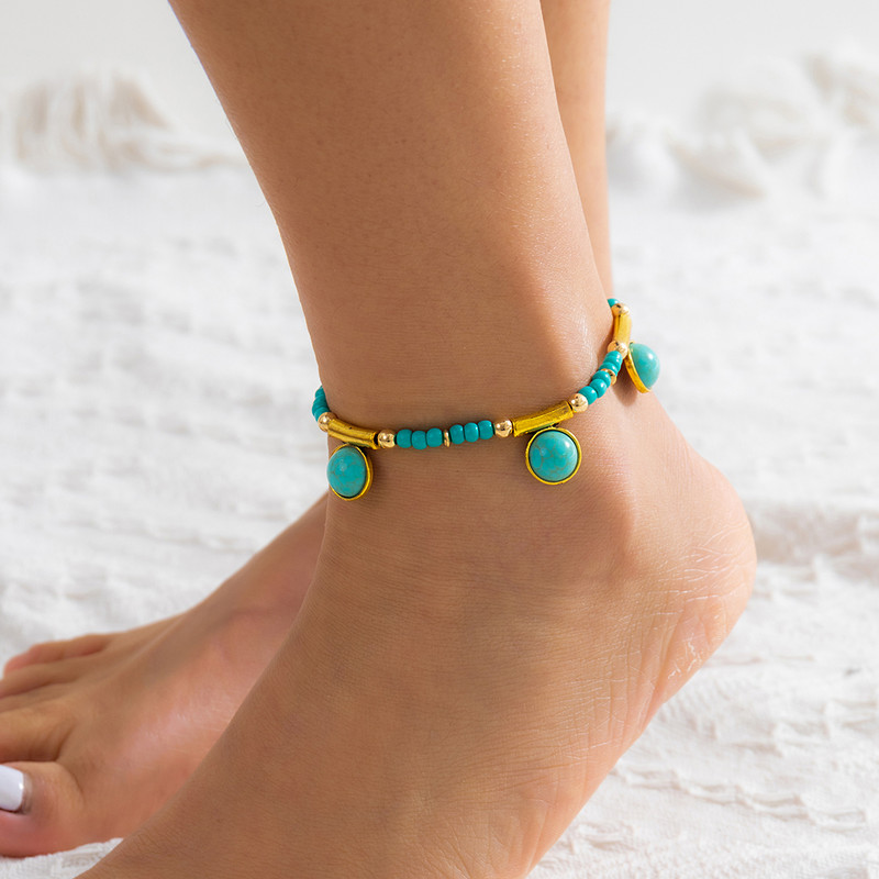 Κρεμαστό βραχιόλι Ingemark Boho Blue Seed Bead για γυναίκες Καλοκαιρινά σανδάλια παραλίας Κρεμαστό βραχιόλι με κέρμα ξυπόλυτο σε αξεσουάρ ποδιών Τετάρτης