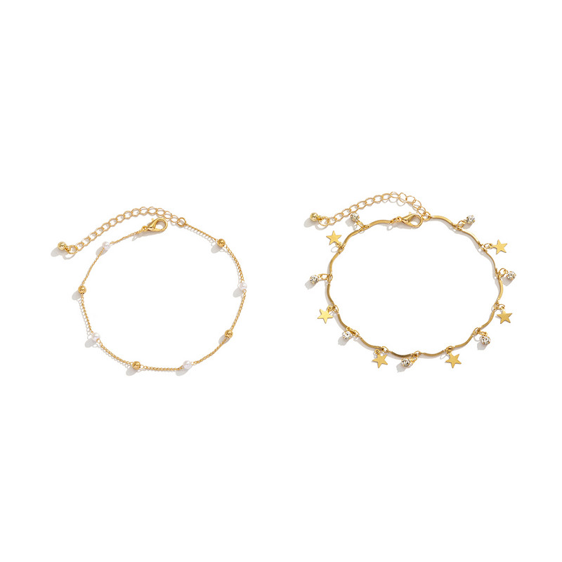 Boho imitatsioonpärlitest jalakett jalavõru käevõru naistele suvine tups Star Crystal Ball ripats pahkluu sandaalid paljajalu ehted