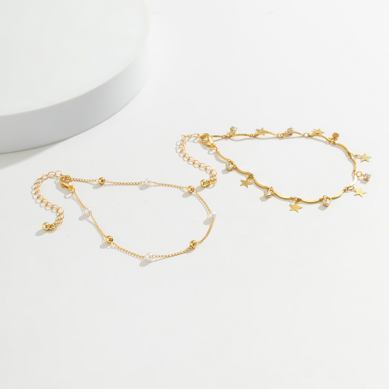 Boho imitatsioonpärlitest jalakett jalavõru käevõru naistele suvine tups Star Crystal Ball ripats pahkluu sandaalid paljajalu ehted