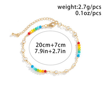 Ingemark Bohemian Colorful Crystal Beaded Anklet for Women Summer Beach Simple Imitation Pearl Chain Ankle Barefoot Y2K Jewelry