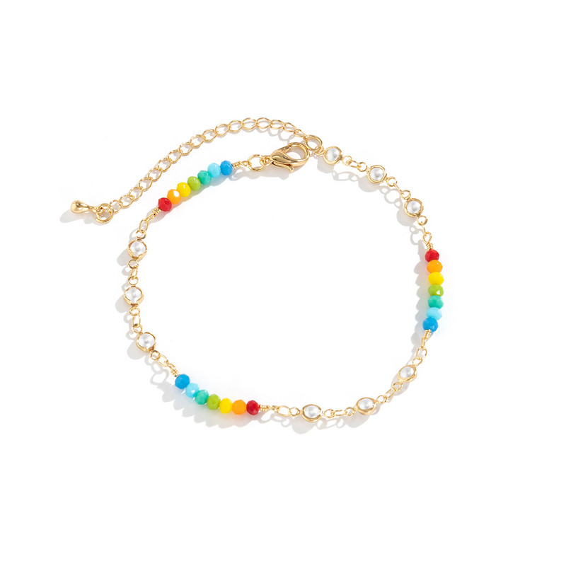 Ingemark Bohemian πολύχρωμο κρύσταλλο ποδαράκι με χάντρες για γυναίκες Summer Beach Απλή απομίμηση με μαργαριταρένια αλυσίδα στον αστράγαλο Barefoot Y2K Κοσμήματα