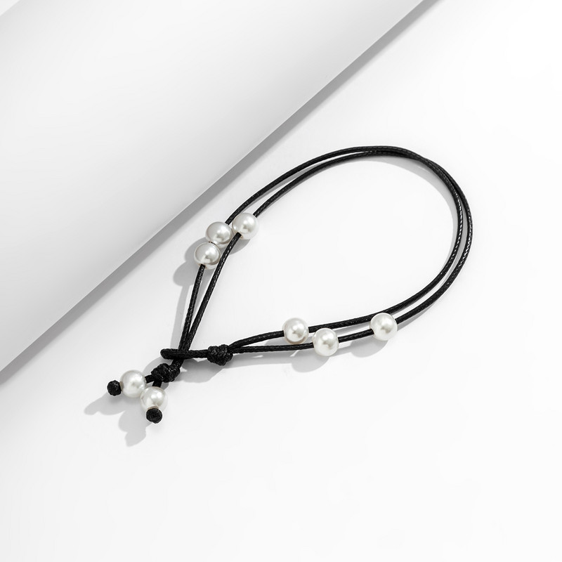 Ingemark Boho Μαύρο Κερί Κλωστή με ρυθμιζόμενη αλυσίδα Γυναικεία ποδαράκια Καλοκαιρινή παραλία Ξυπόλυτη Απομίμηση Αστραγάλου Πέρλα Κρεμαστό Πόδι Κοσμήματα