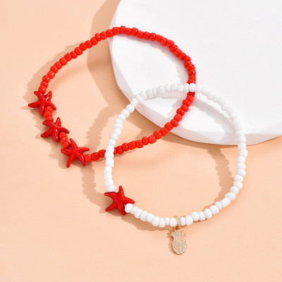 Boho Starfish Conch Shell Beads Anklet βραχιόλι στο πόδι Ανανάς λουλούδια ποδιού ξυπόλητα για γυναίκες Κόσμημα παραλίας με αλυσίδα ποδιών