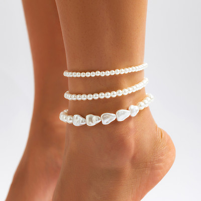 Boho Multilayer Imitation Pearl Chain Anklet για Γυναικεία Γυναικεία ψηλοτάκουνα βραχιόλι στον αστράγαλο Barefoot sandals Summer Foot Jewelry