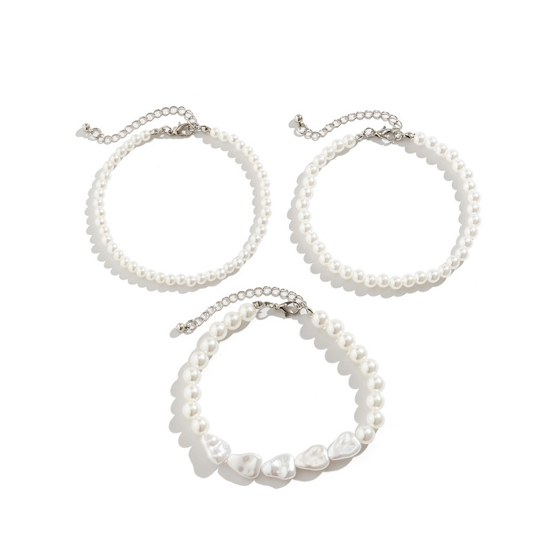 Boho Multilayer Imitation Pearl Chain Anklet για Γυναικεία Γυναικεία ψηλοτάκουνα βραχιόλι στον αστράγαλο Barefoot sandals Summer Foot Jewelry
