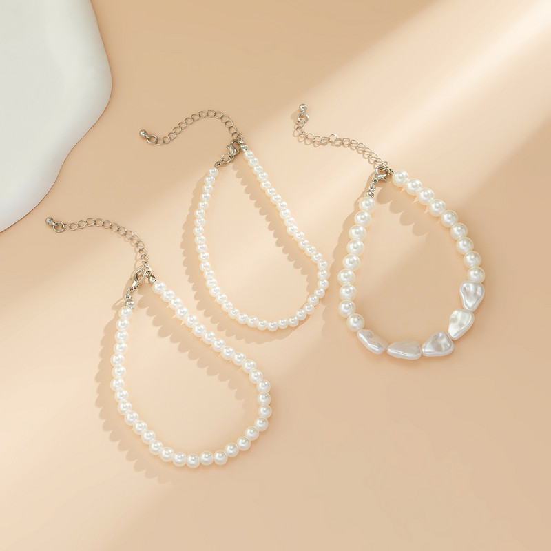 Boho Multilayer Imitation Pearl Chain Anklet για Γυναικεία Γυναικεία ψηλοτάκουνα βραχιόλι στον αστράγαλο Barefoot sandals Summer Foot Jewelry