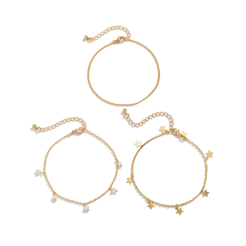 Vintage gyöngyutánzat csillag bojt medál bokalánc karkötő női nyári strand mezítlábas szandál boka láb ékszer kiegészítők