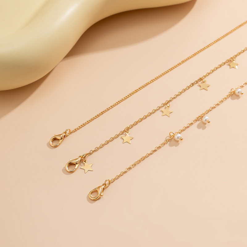 Vintage gyöngyutánzat csillag bojt medál bokalánc karkötő női nyári strand mezítlábas szandál boka láb ékszer kiegészítők