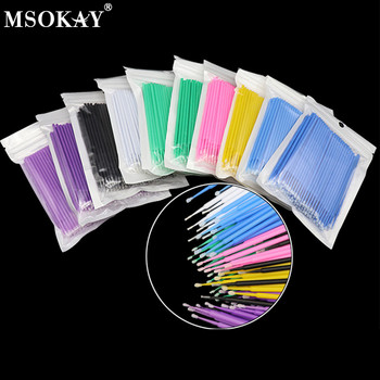 MSOKAY100PCS/Lot Βούρτσες Βλεφαρίδων Βαμβακερή μπατονέτα Micro Individual Eyelashes Microbrush Removing Cleaning Lash Extensions Accessories