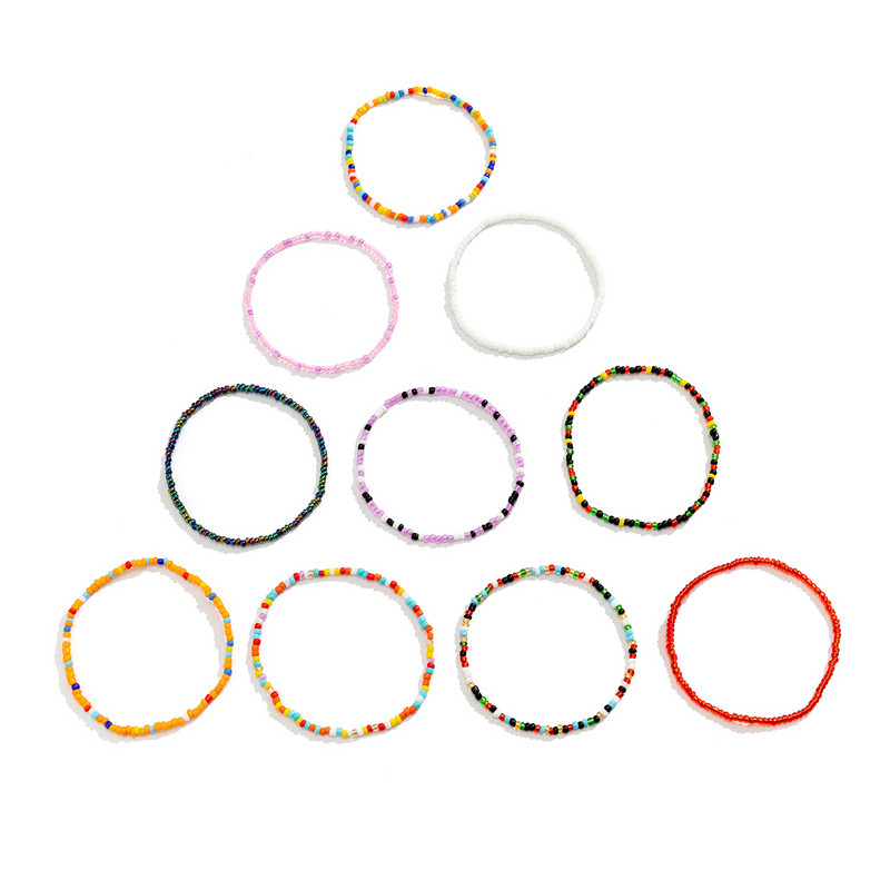 Ingemark 10 bucăți/set Boho lucrat manual cu mărgele elastice de semințe brățări de gleznă pentru femei, vară, plajă, bijuterii pentru picioare, accesorii Y2K