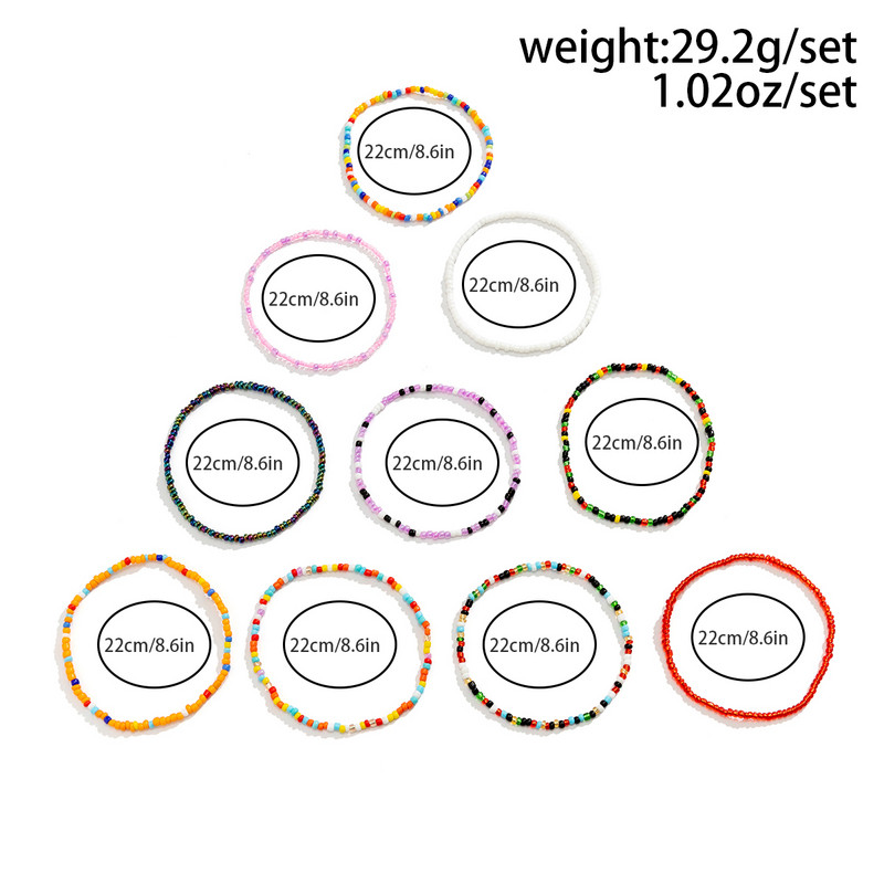 Ingemark 10 bucăți/set Boho lucrat manual cu mărgele elastice de semințe brățări de gleznă pentru femei, vară, plajă, bijuterii pentru picioare, accesorii Y2K