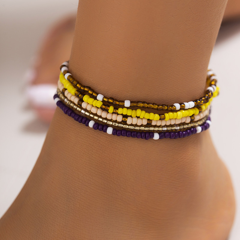 5 tk/komplekt Boheemlaste värvilised elastsed helmestega keti jalavõrud naistele Summer Ocean Beach Käsitsi valmistatud pahkluu käevõru ja jala ehted