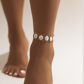 Ingemark Boho Kpop имитация на перлена верига глезена за жени Сватбена булчинска лятна плажна гривна за глезена на крак боси бижута Y2K